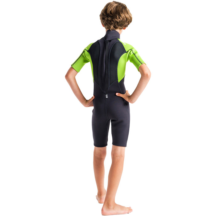 2024 C-Skins Junior Element 3/2mm Back Zip Shorty Wetsuit C-EL32SHJ - Anthracite / Lime